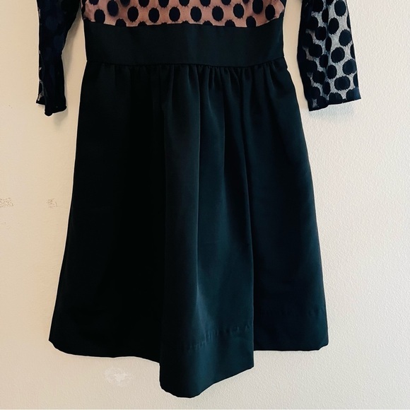 ELIZA J Black Mesh Polka Dot Top 3/4 Sleeve Mini Dress Size 4 - Picture 3 of 7